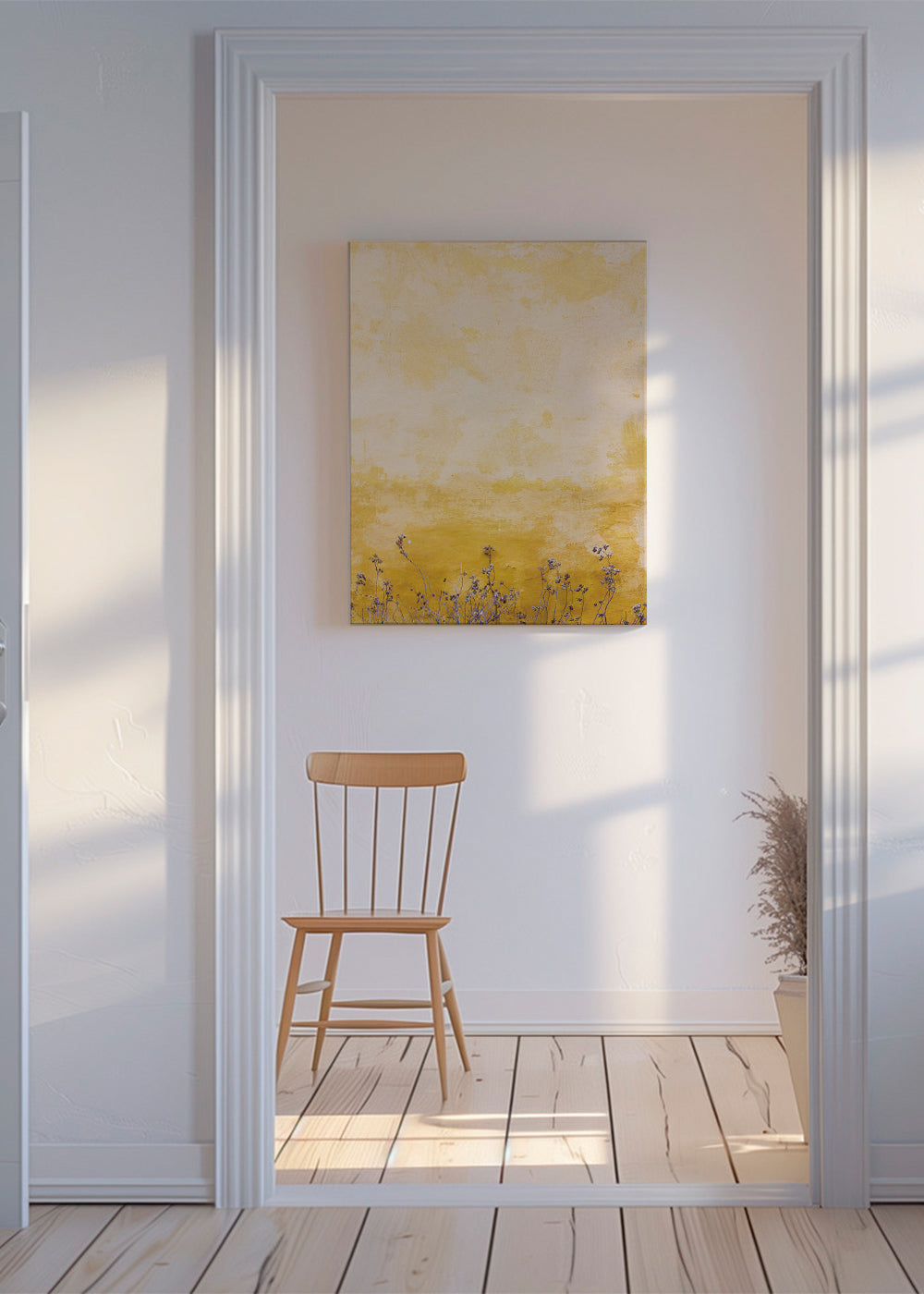 Botanisk plakat: struktureret væg med tørrede blomster