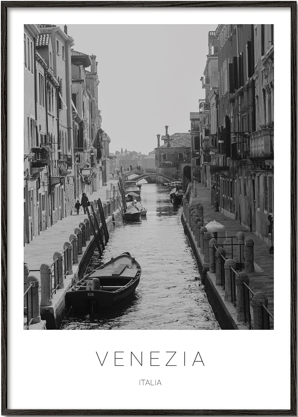 Byplakat — Venedig kanal sort-hvid
