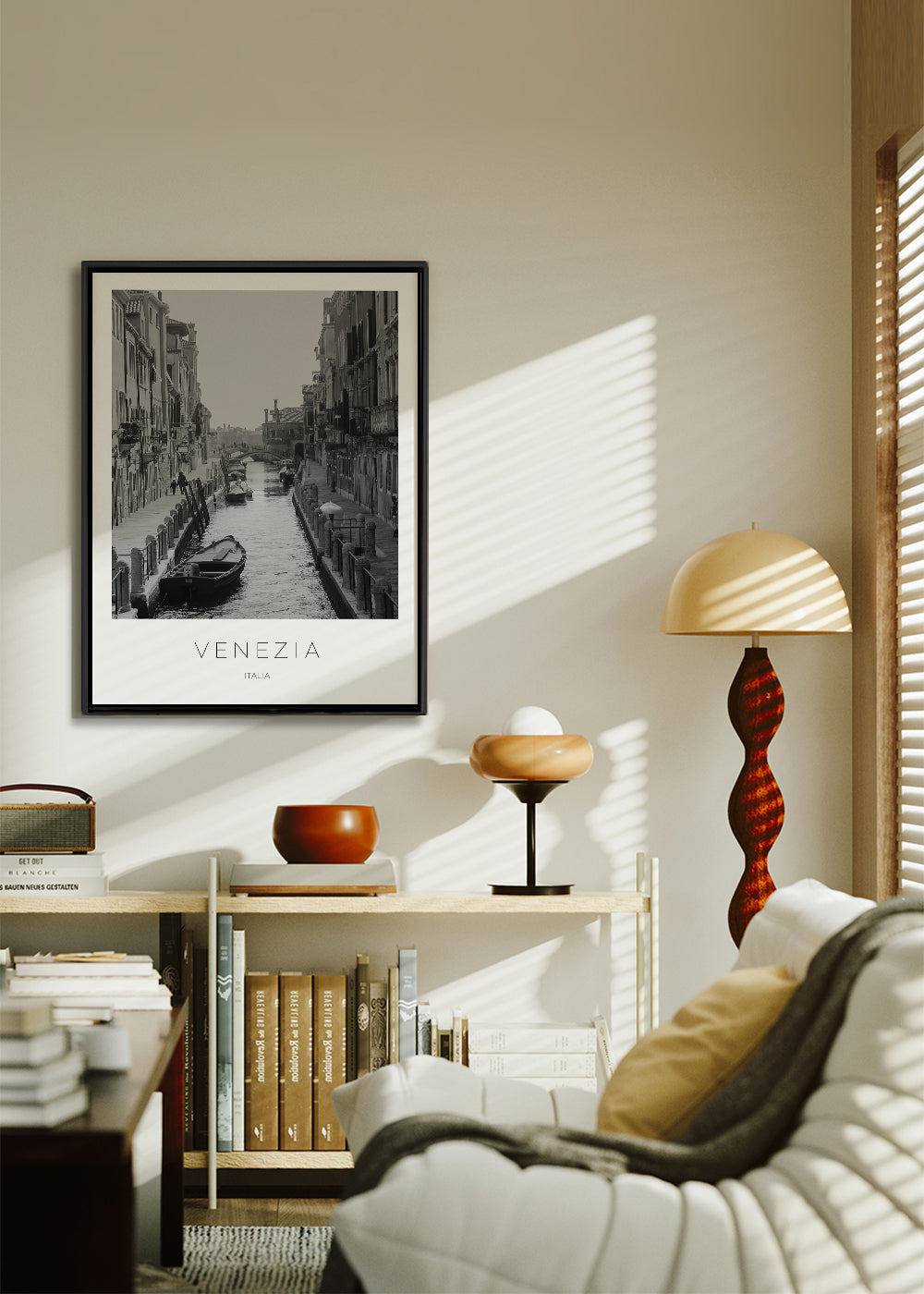 Byplakat — Venedig kanal sort-hvid