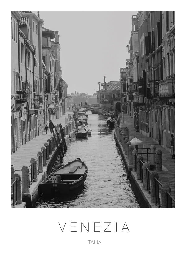 Byplakat — Venedig kanal sort-hvid