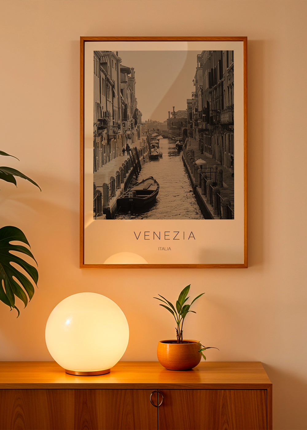 Byplakat — Venedig kanal sort-hvid
