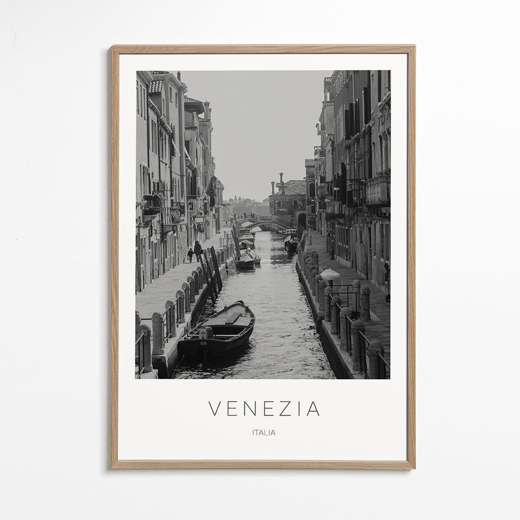 Byplakat — Venedig kanal sort-hvid