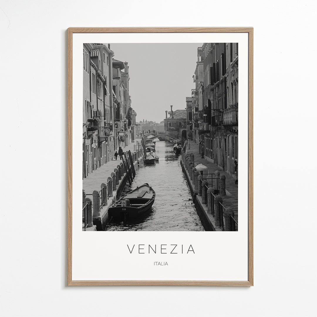 Byplakat — Venedig kanal sort-hvid