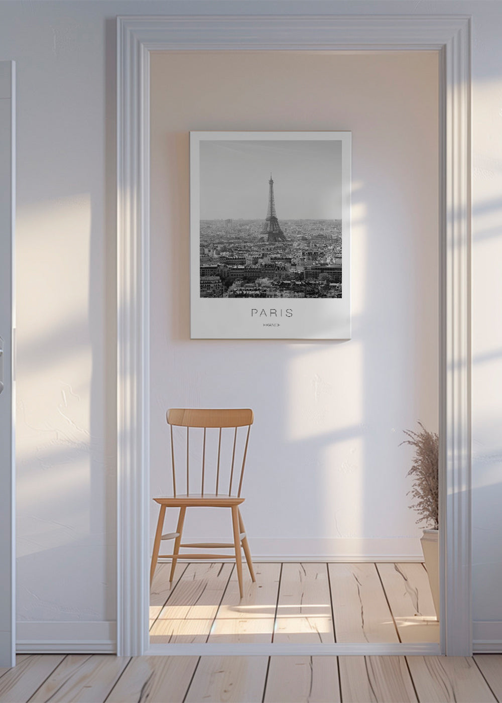 Køkkenkunst: Eiffeltårn sort-hvid fotografi