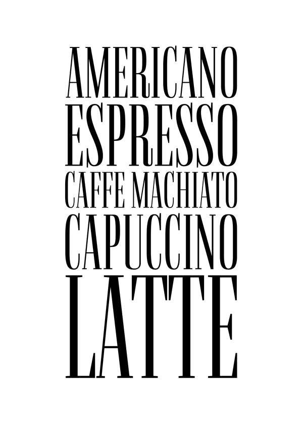 Køkkenkunst Kaffetyper plakat
