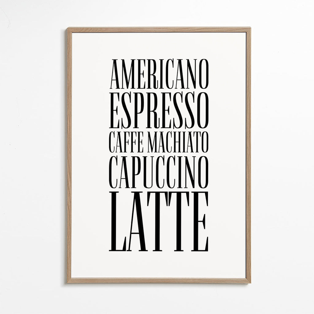 Køkkenkunst Kaffetyper plakat