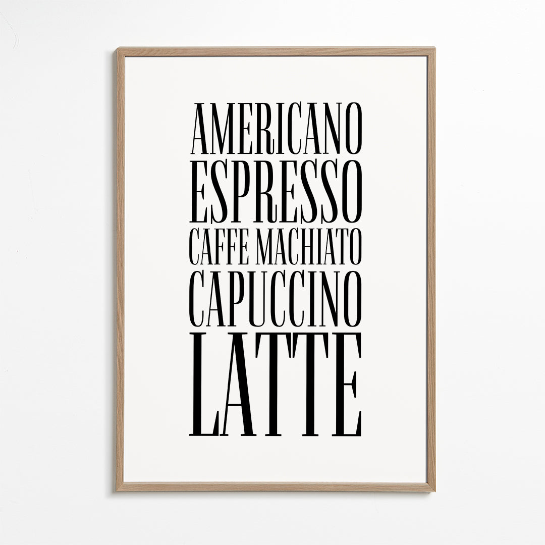 Køkkenkunst Kaffetyper plakat