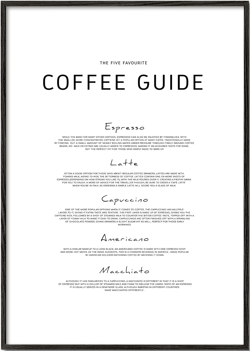 Køkkenkunst: Coffee Guide typografisk plakat