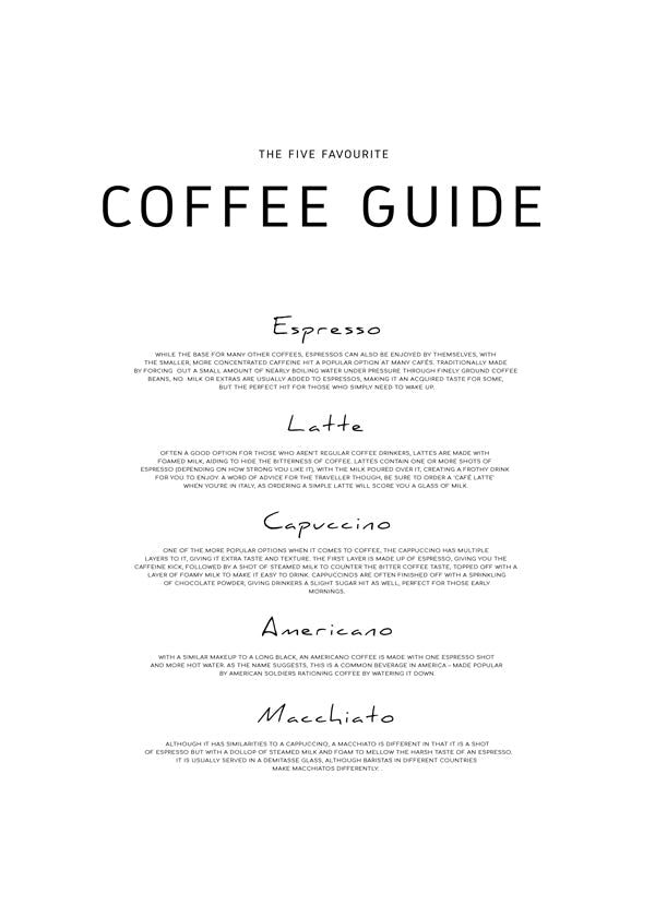 Køkkenkunst: Coffee Guide typografisk plakat