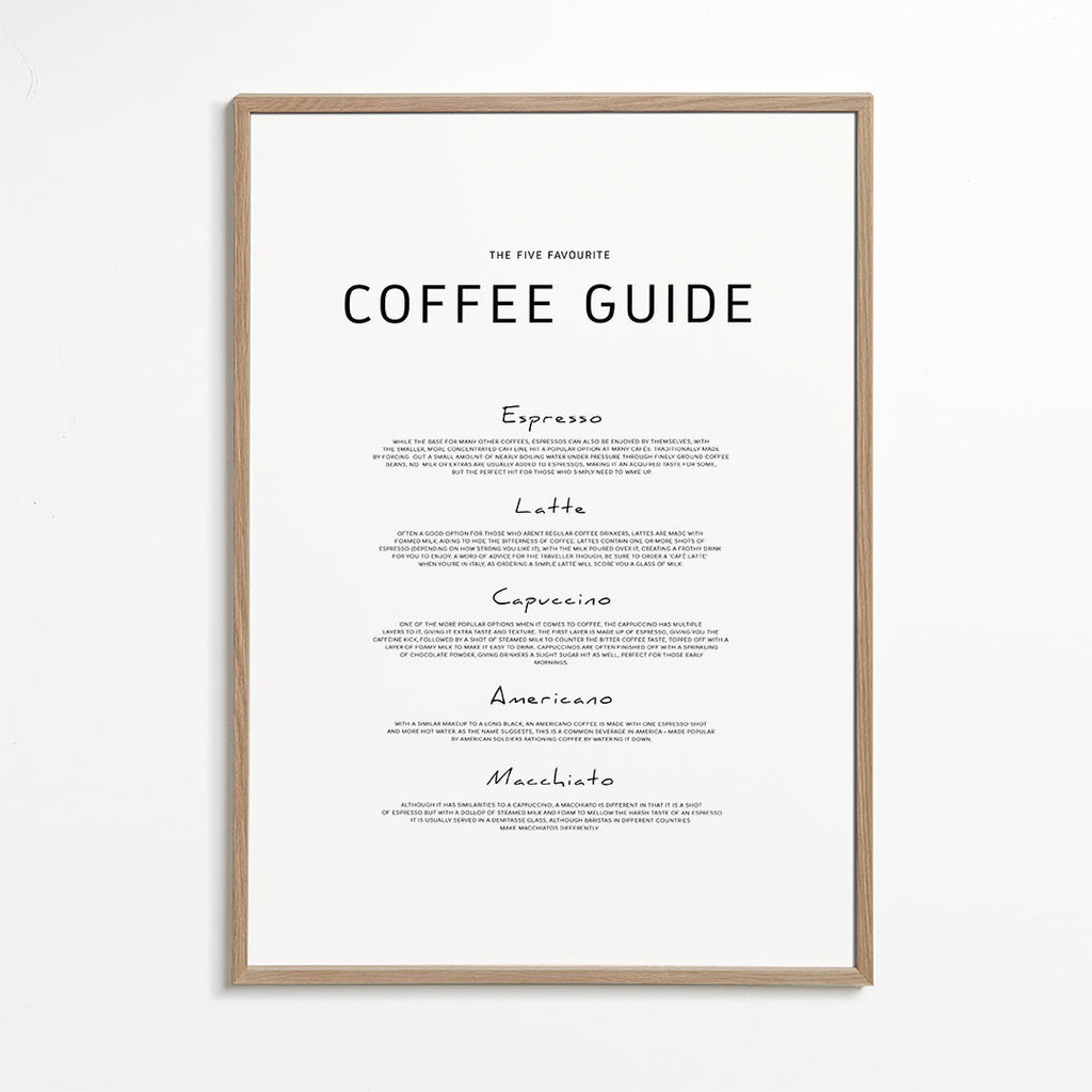 Køkkenkunst: Coffee Guide typografisk plakat