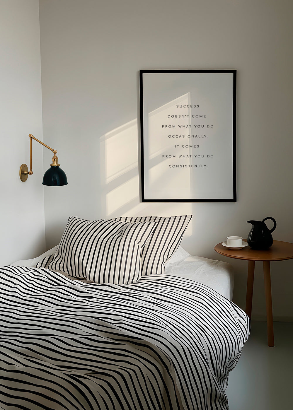 Minimalistisk plakat med centreret motiverende citat