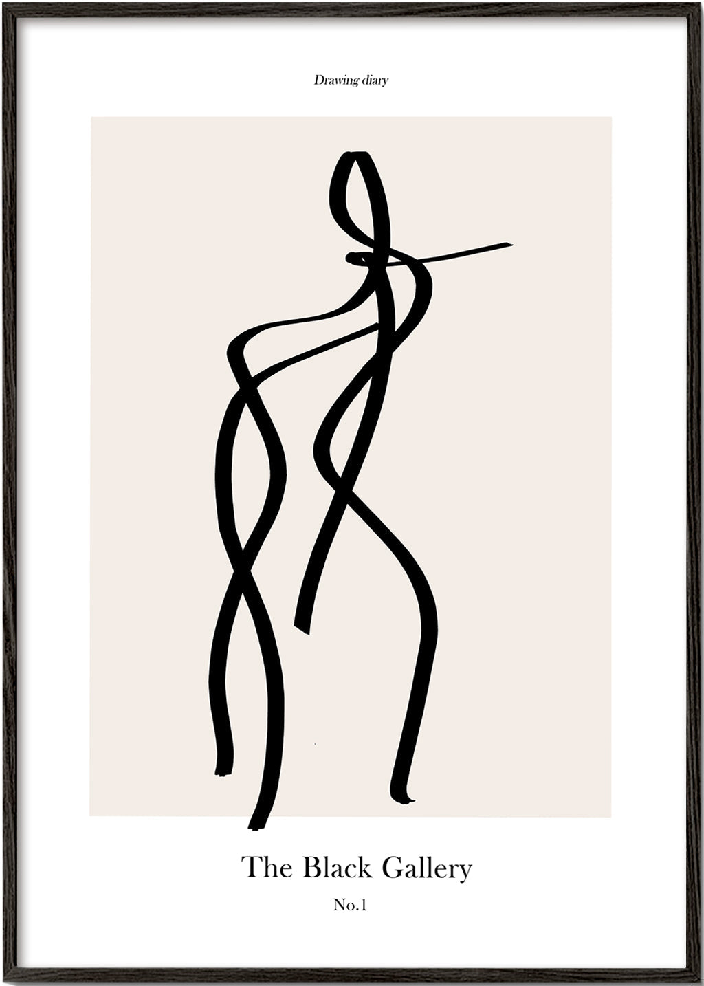 Abstrakt kunst med sort linjefigur