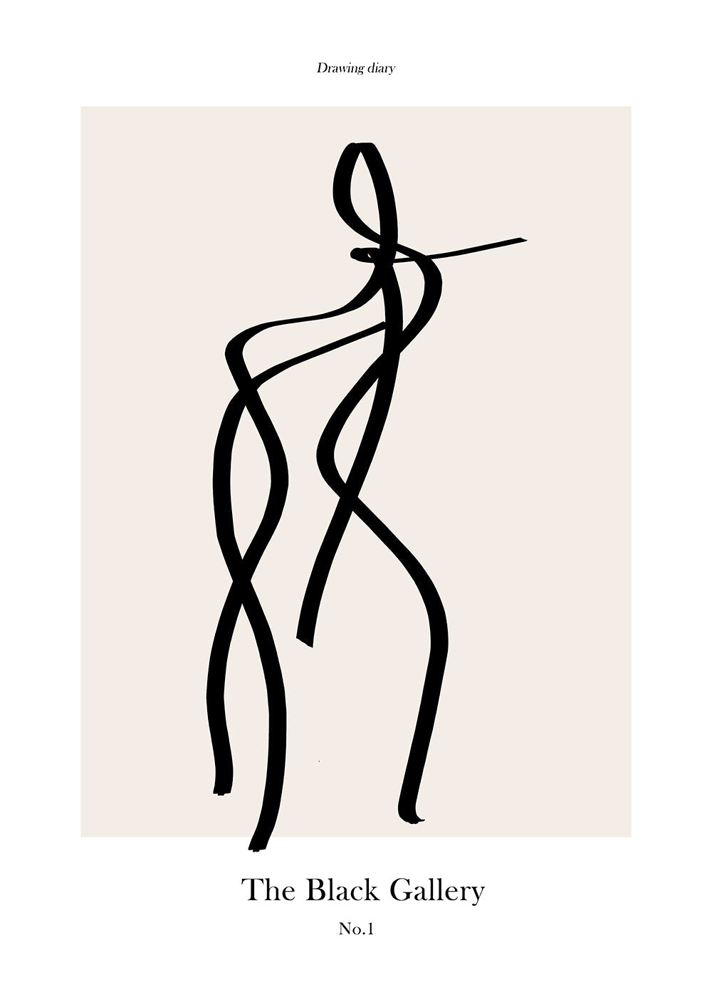 Abstrakt kunst med sort linjefigur