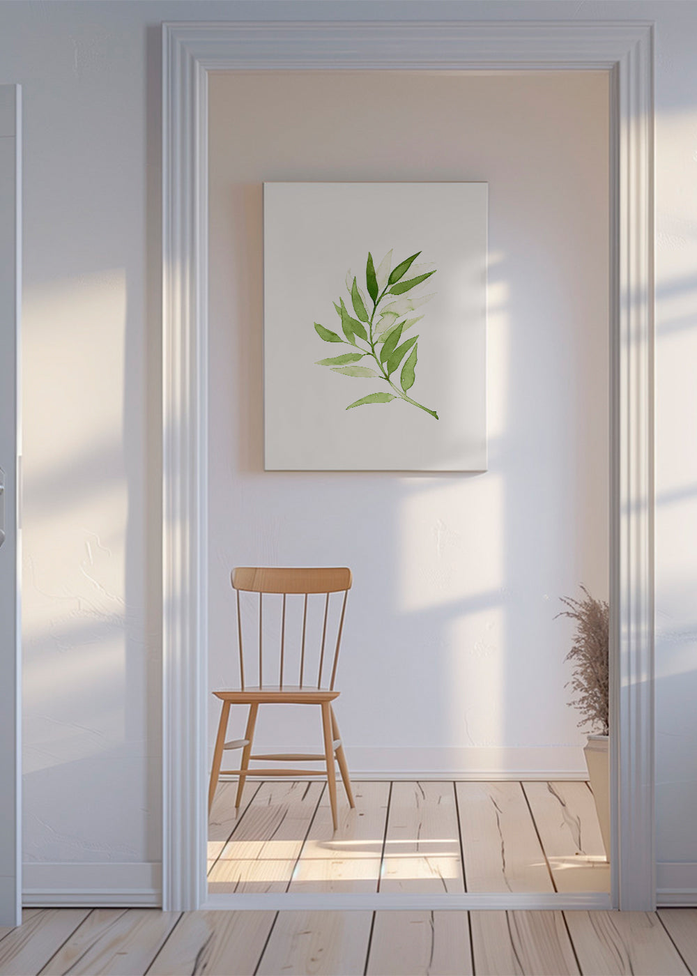 Botanisk plakat: minimalistisk grøn gren