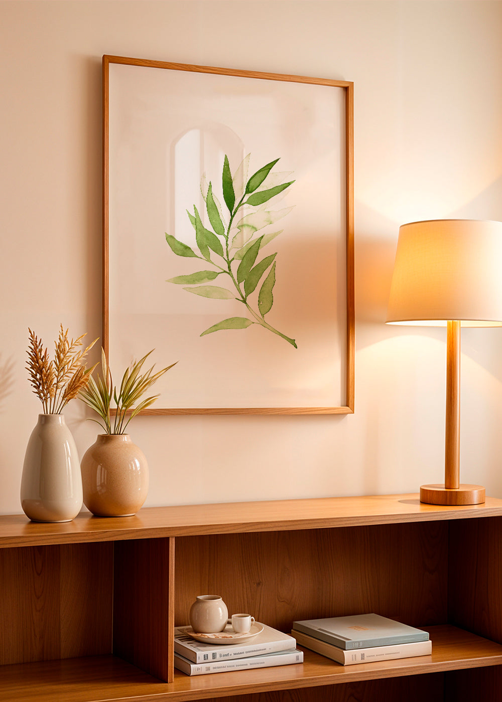 Botanisk plakat: minimalistisk grøn gren