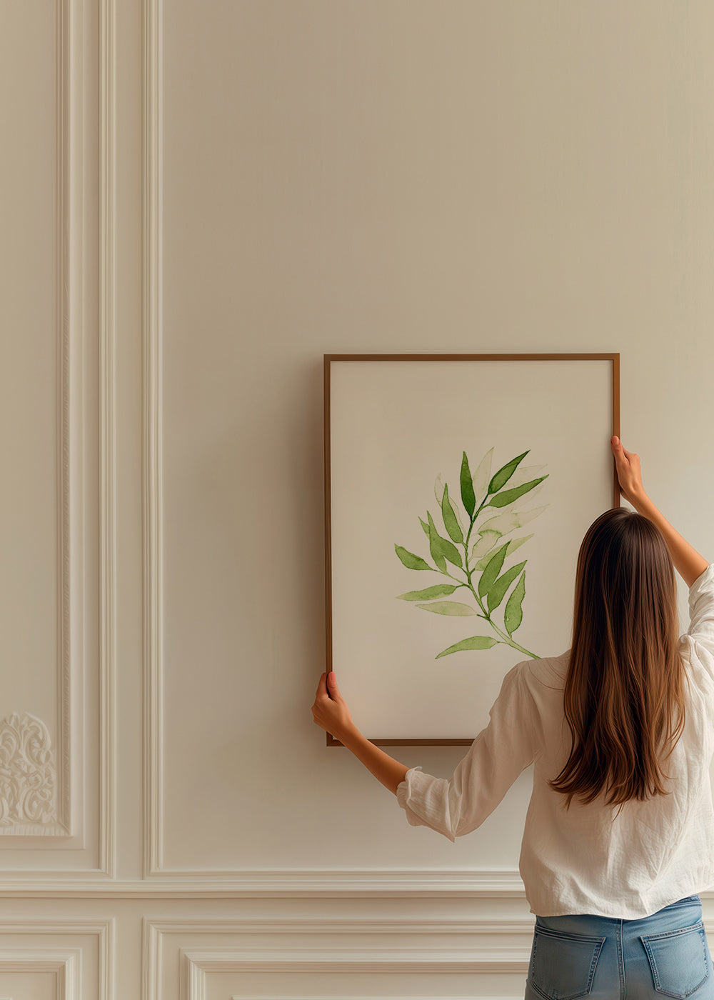 Botanisk plakat: minimalistisk grøn gren