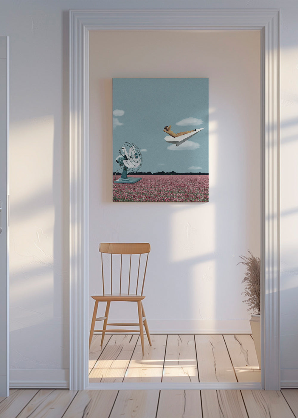 Illustration papirflyver over lyserødt mark
