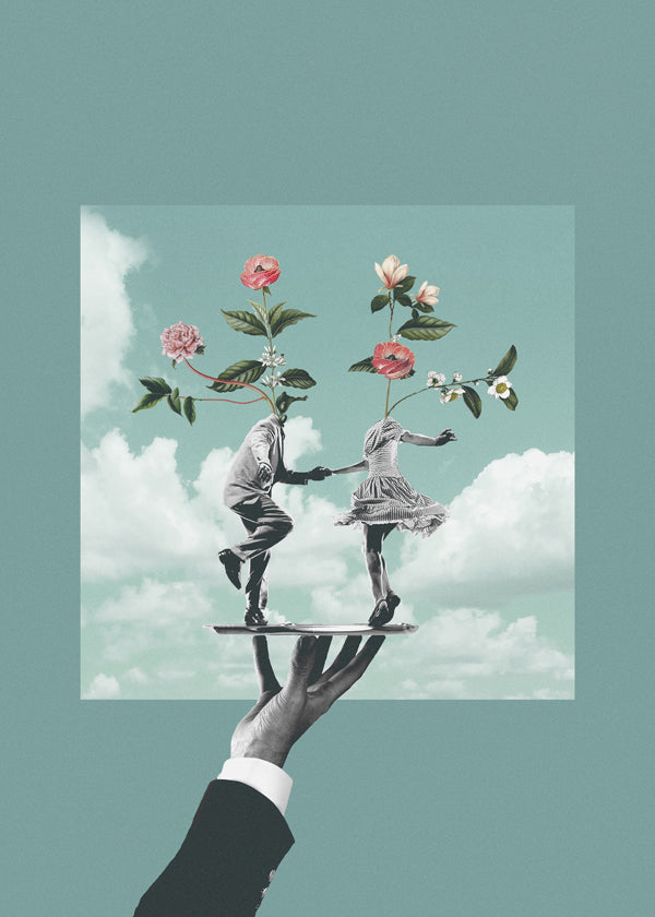 Botanisk plakat: dansende par med blomster