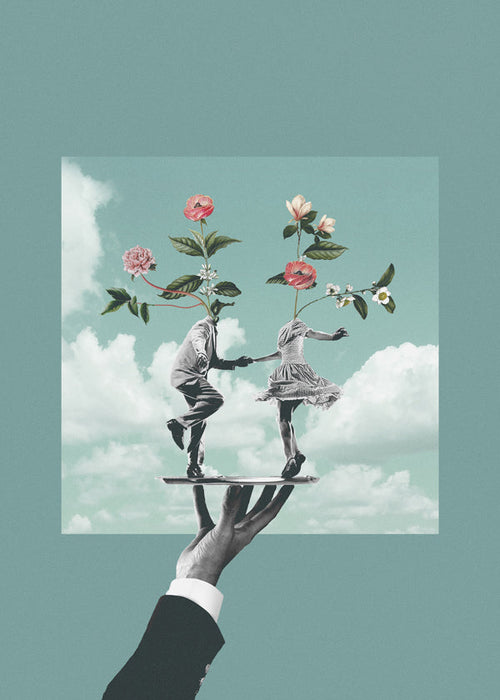 Botanisk plakat: dansende par med blomster
