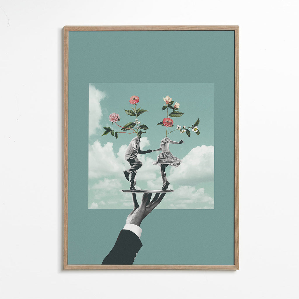 Botanisk plakat: dansende par med blomster