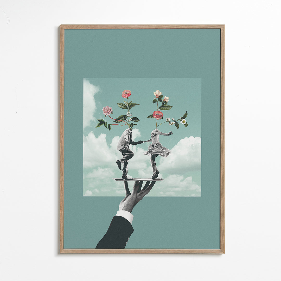 Botanisk plakat: dansende par med blomster