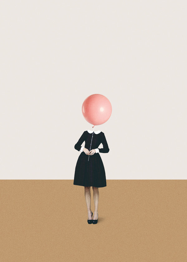 Minimalistisk maleri med rosa ballon