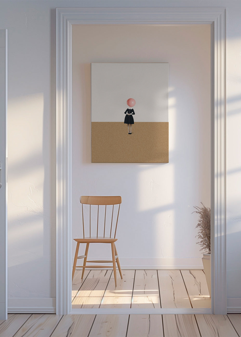 Minimalistisk maleri med rosa ballon