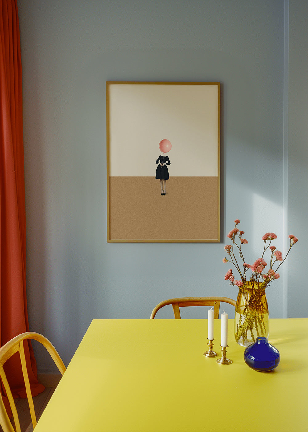 Minimalistisk maleri med rosa ballon