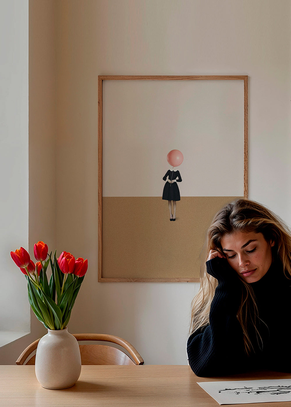 Minimalistisk maleri med rosa ballon
