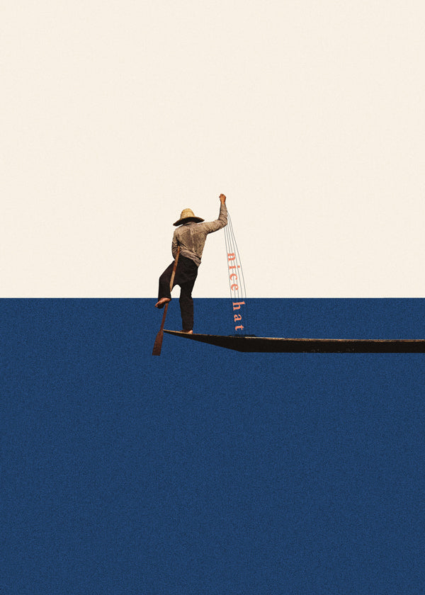 Illustration gondolier på blåt hav