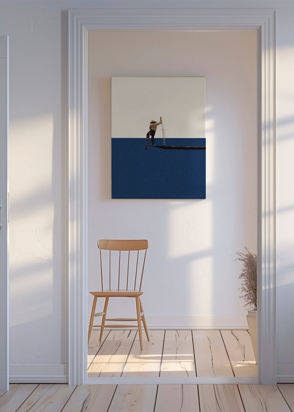 Illustration gondolier på blåt hav