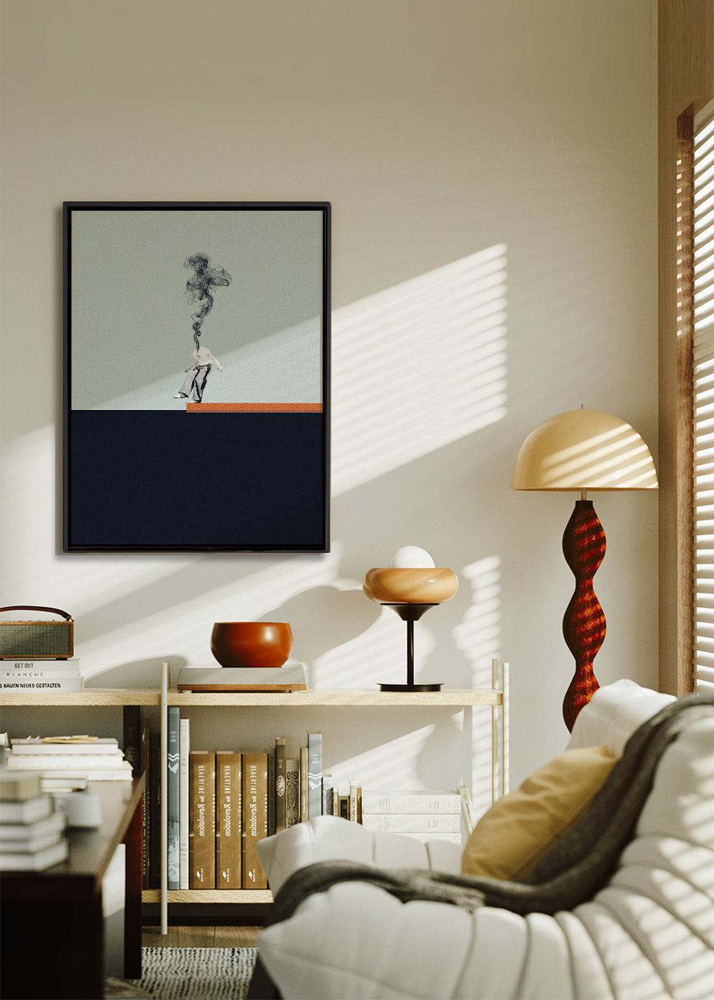 Minimalistisk plakat med rygende figur