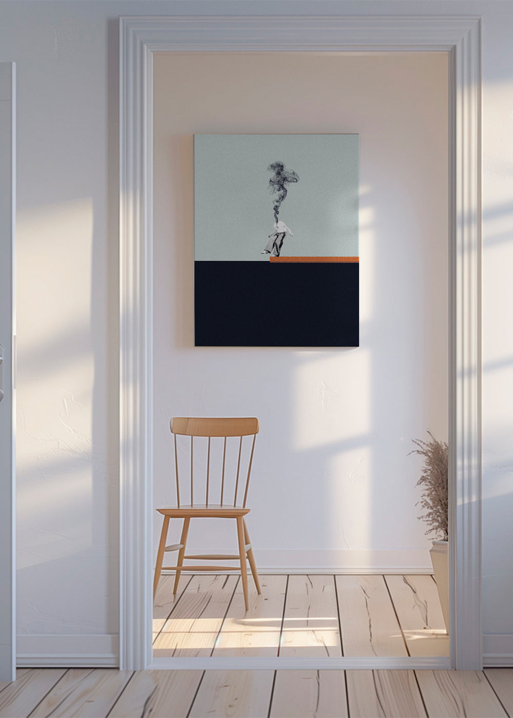 Minimalistisk plakat med rygende figur