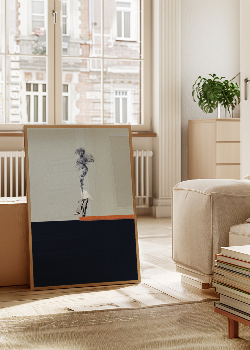 Minimalistisk plakat med rygende figur