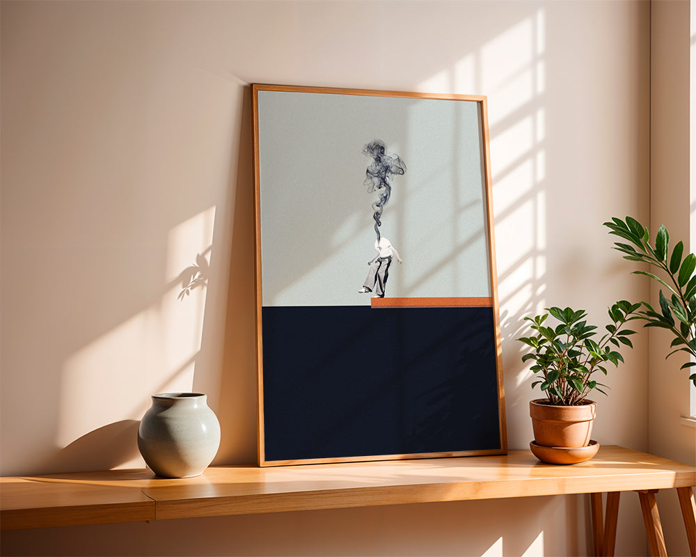 Minimalistisk plakat med rygende figur
