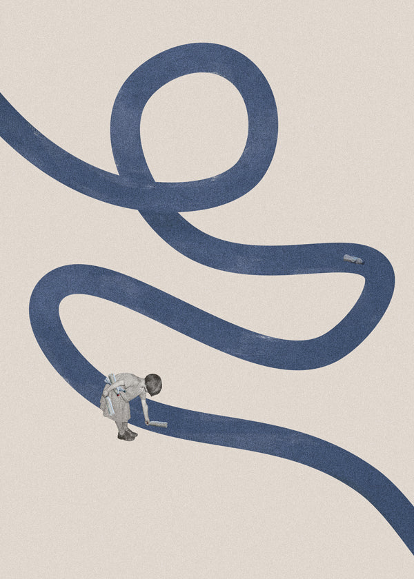 Illustration: barn med blåt bånd