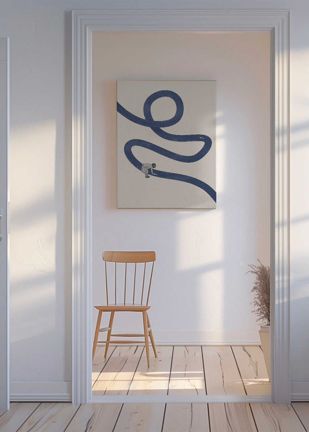 Illustration: barn med blåt bånd