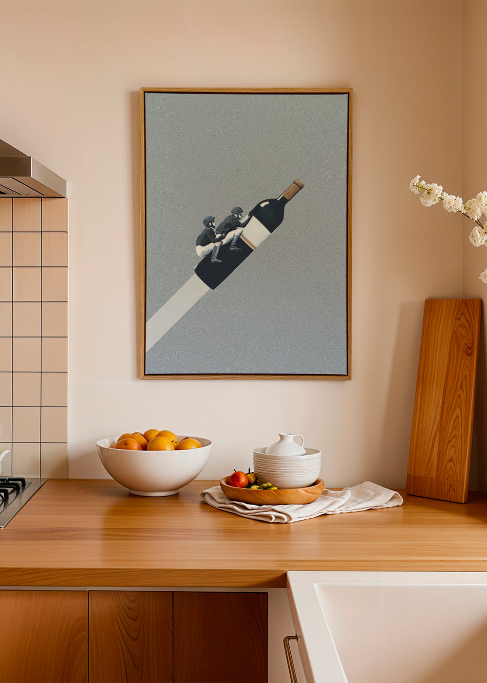 Køkkenkunst med ryttere på vinflaske