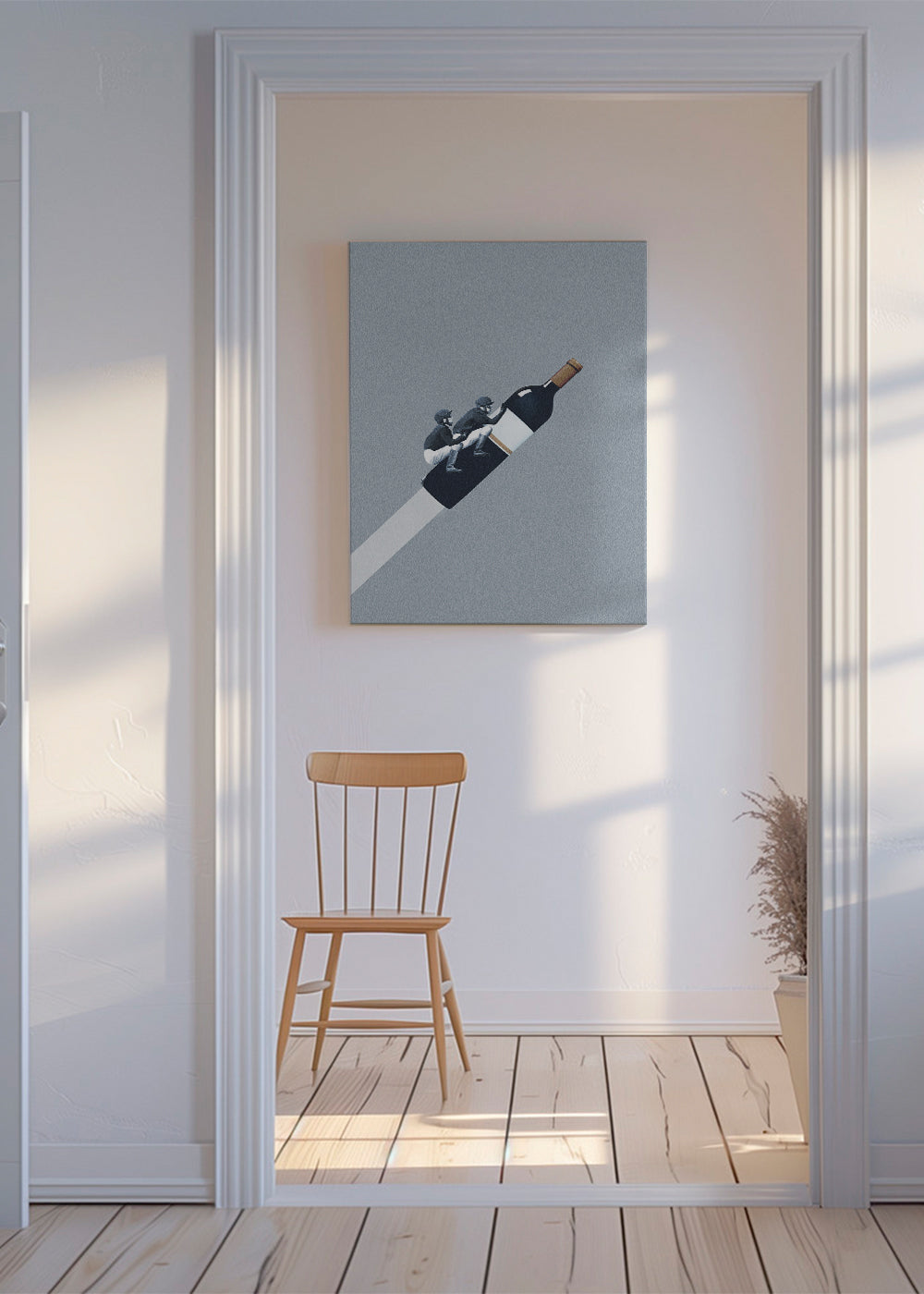 Køkkenkunst med ryttere på vinflaske