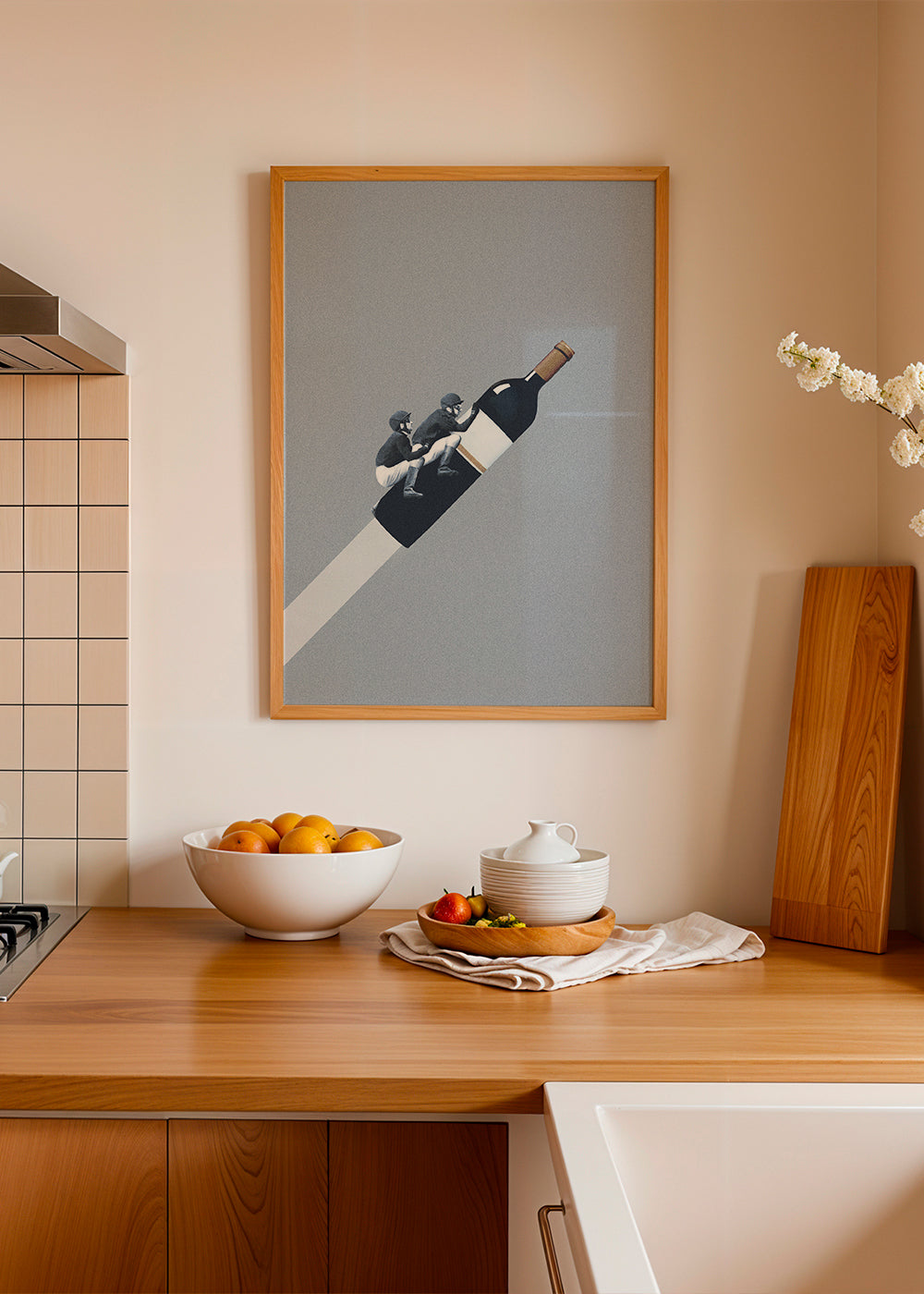 Køkkenkunst med ryttere på vinflaske