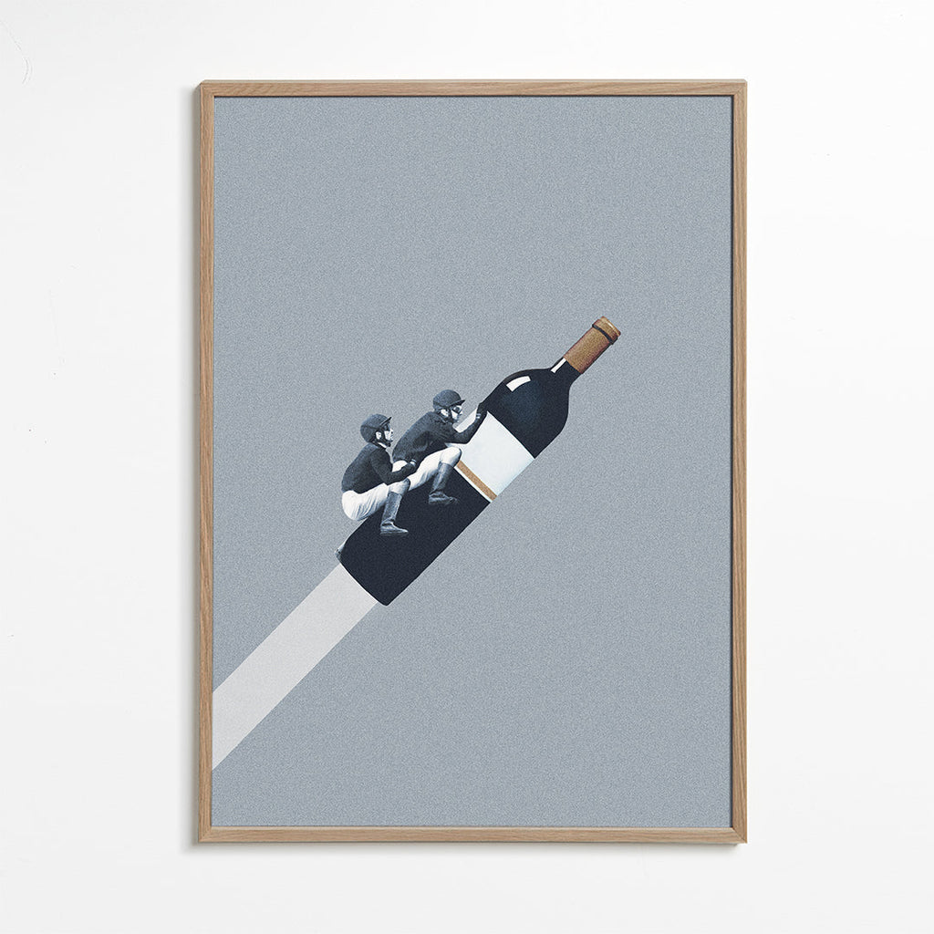 Køkkenkunst med ryttere på vinflaske