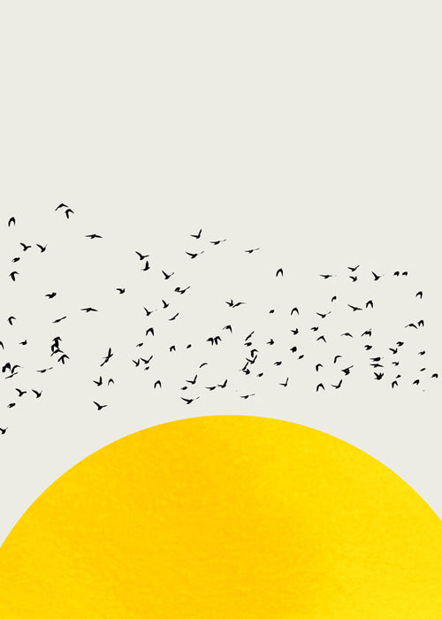 Illustration af flok over minimalistisk sol