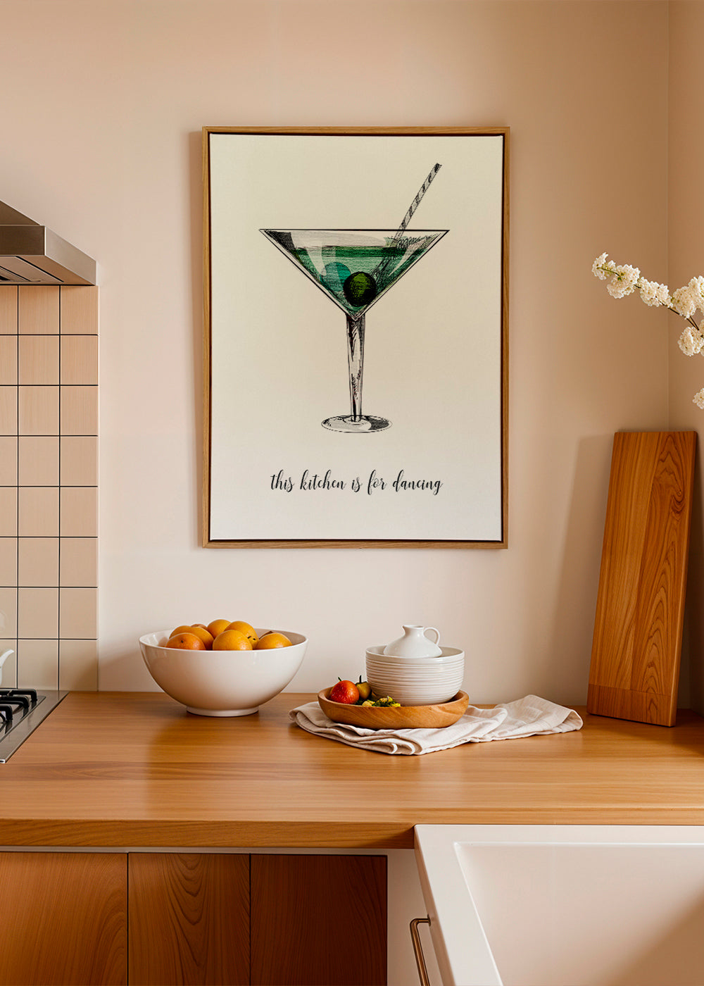 Køkkenkunst: illustreret cocktail med legende tekst