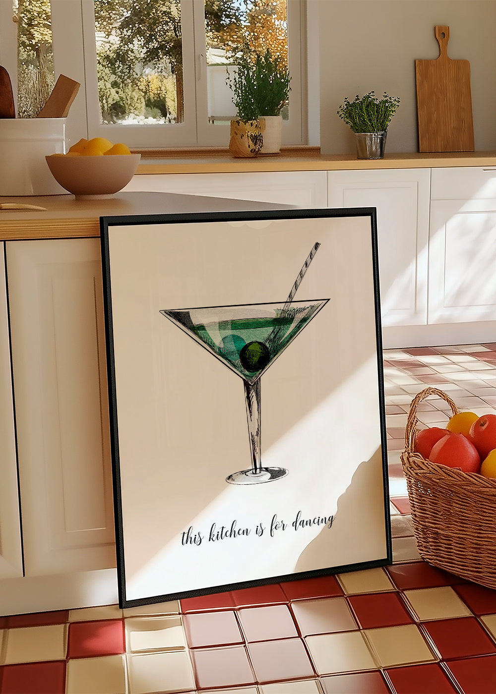 Køkkenkunst: illustreret cocktail med legende tekst