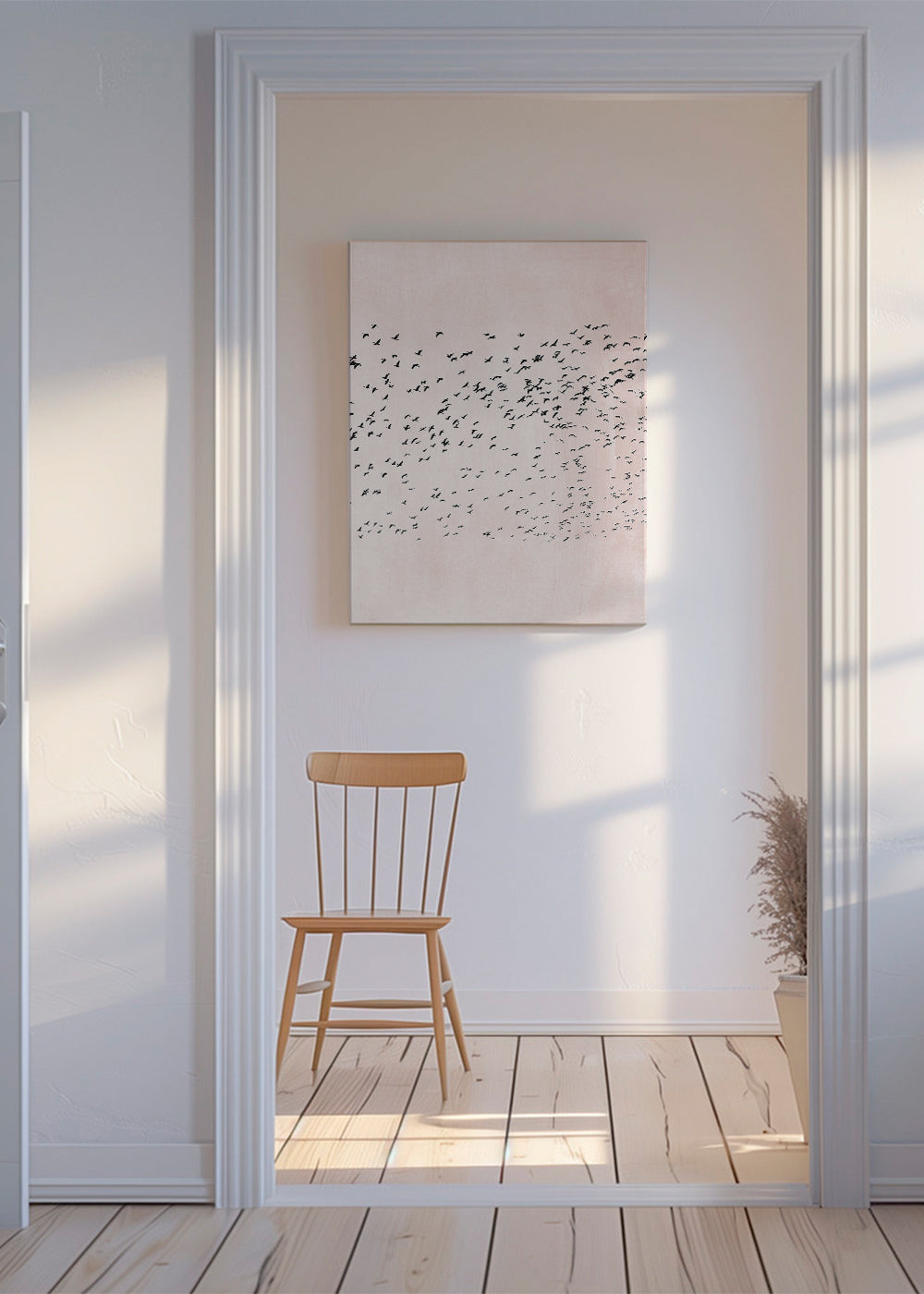 Minimalistisk billede med flok på lyserød baggrund
