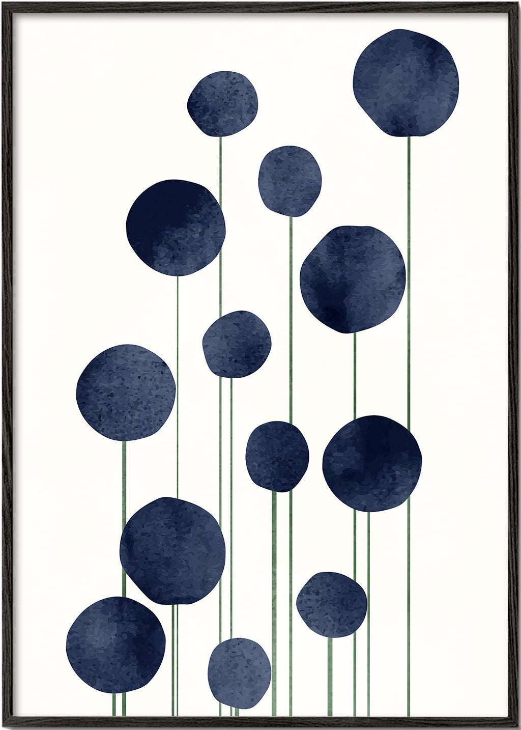 Botanisk plakat med marineblå cirkler