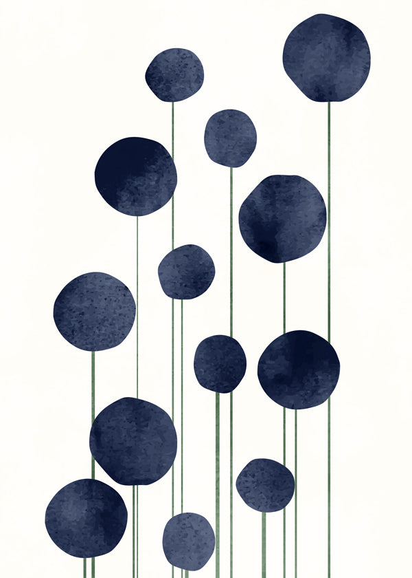 Botanisk plakat med marineblå cirkler