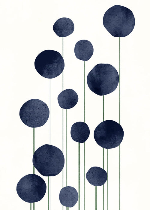 Botanisk plakat med marineblå cirkler