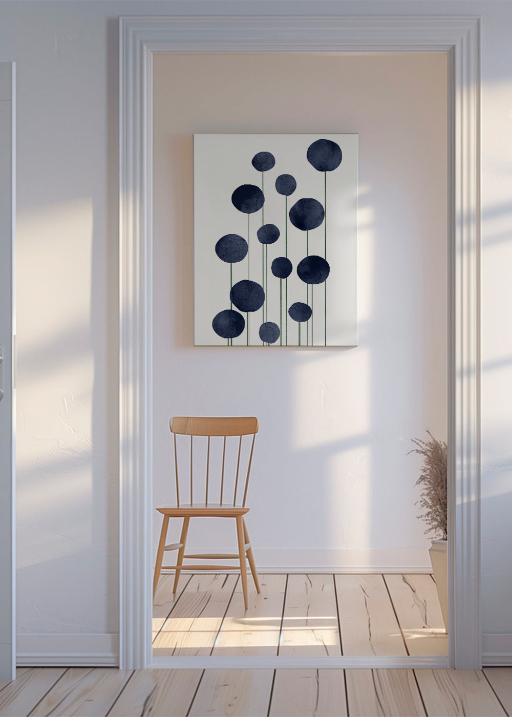 Botanisk plakat med marineblå cirkler