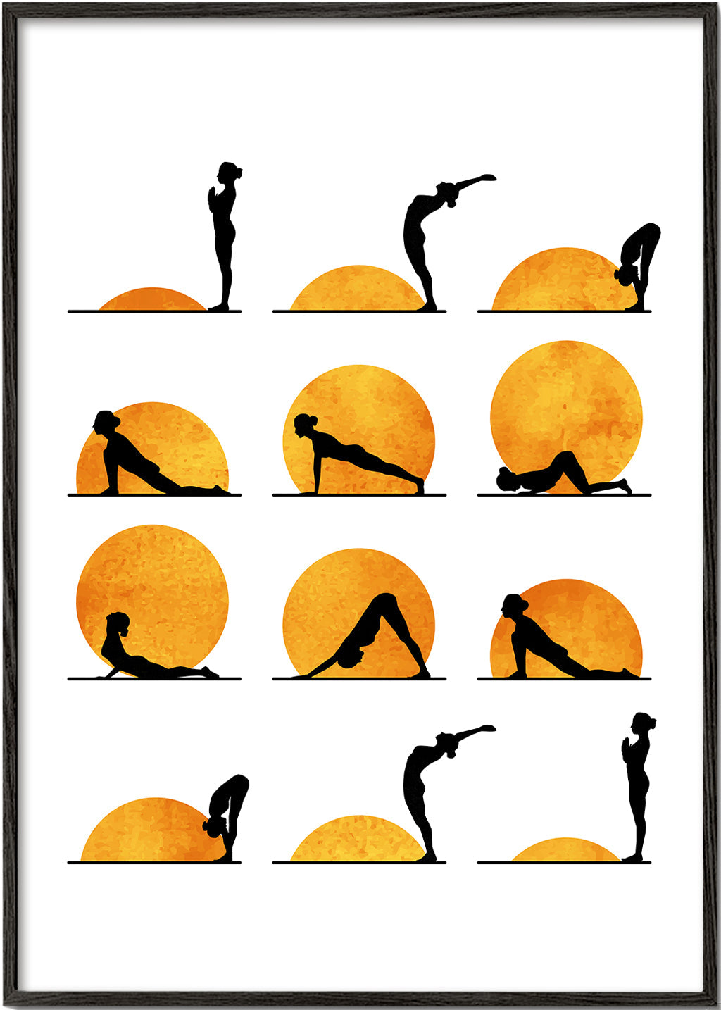Afslappende yoga-design med sol-silhuetter